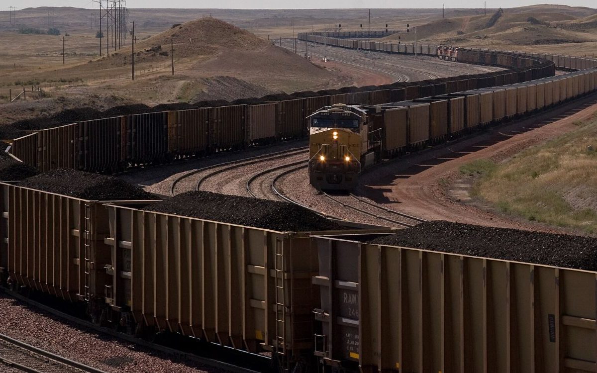 Loaded coal trains near the North Antelope Rochelle Mine in Wyoming