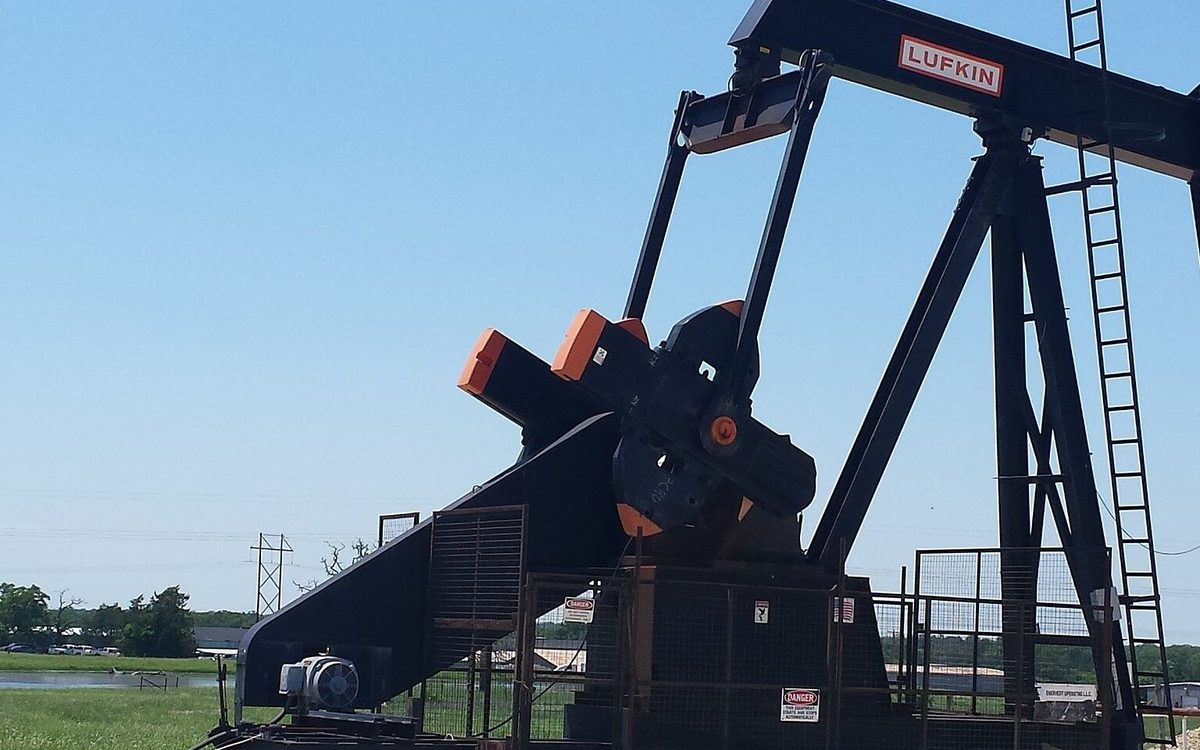 An oil pump jack at a well site